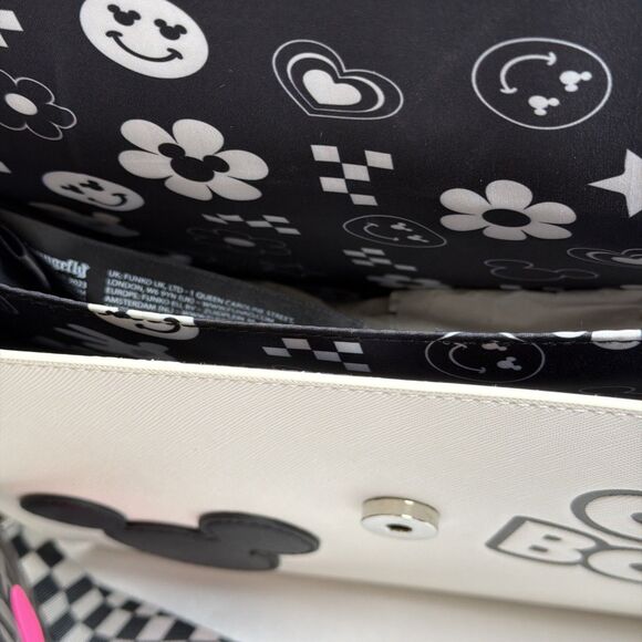 Disney Loungefly Mickey Mouse Black White Crossbody Bag Checker Strap NWT - Picture 8 of 16